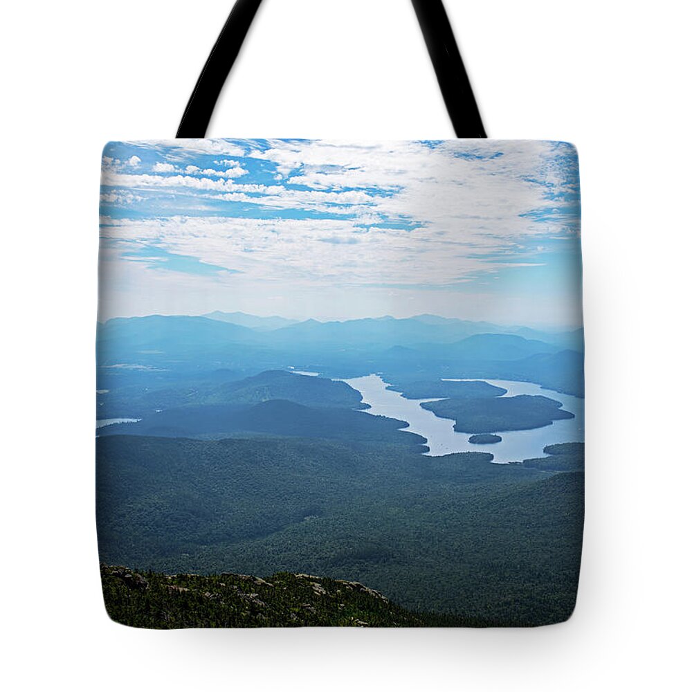 Placid Tote Bag featuring the photograph Lake Placid from Whiteface Mountain Adirondacks Upstate New York Wilmington by Toby McGuire