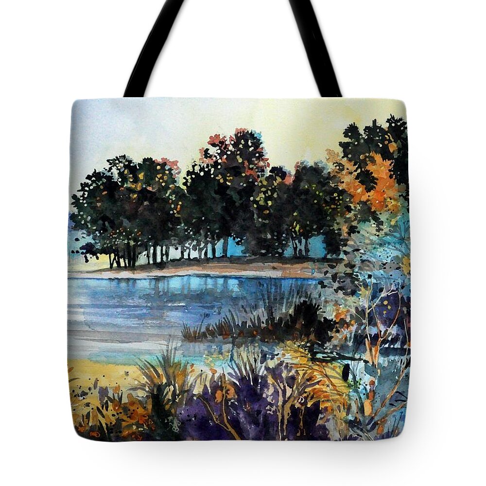 Landscape Demo Tote Bag featuring the painting Lake point by Robert W Cook