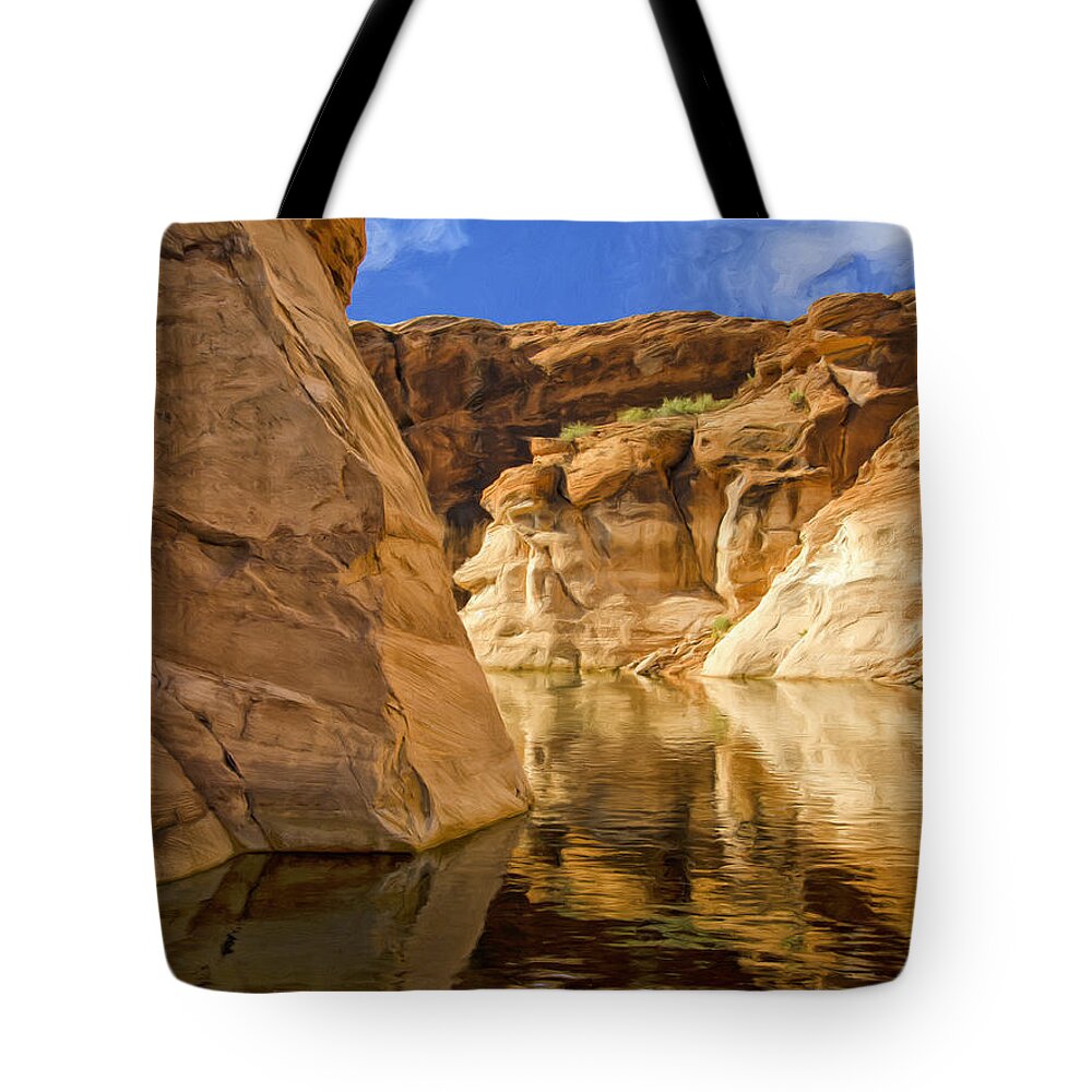 Morning Tote Bag featuring the painting Lake Powell Stillness by Dominic Piperata