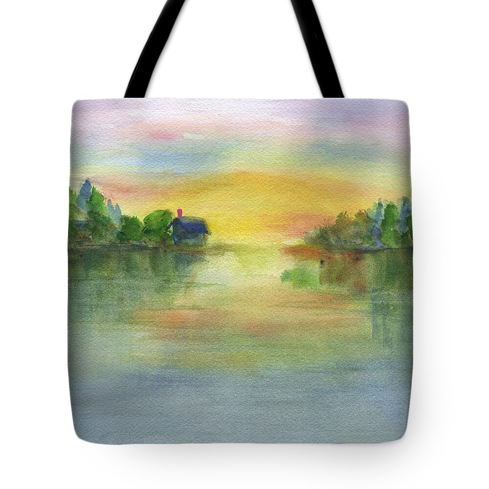 Lake Sunset 2 Tote Bag featuring the painting Lake Sunset 2 by Frank Bright