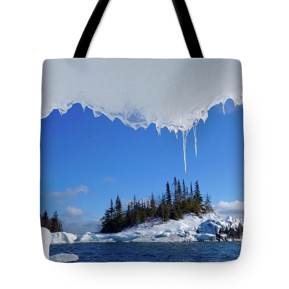 Ice Cave Tote Bag featuring the photograph Lake Superior Ice Frame by Sandra Updyke