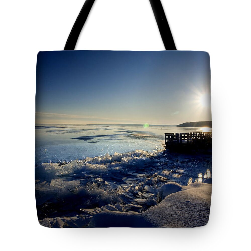 Ice Tote Bag featuring the digital art Lake Superior in Winter by Mark Duffy