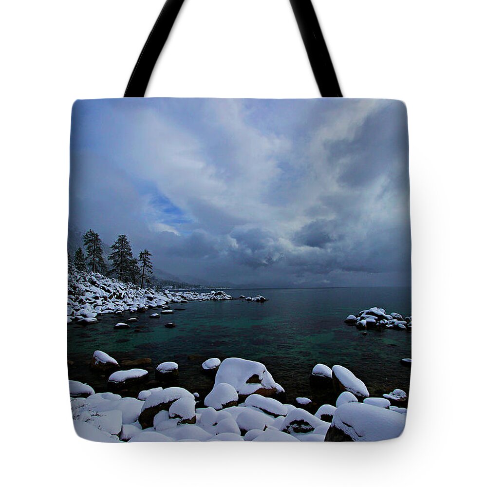  Lake Tahoe Tote Bag featuring the photograph Lake Tahoe Snow Day by Sean Sarsfield