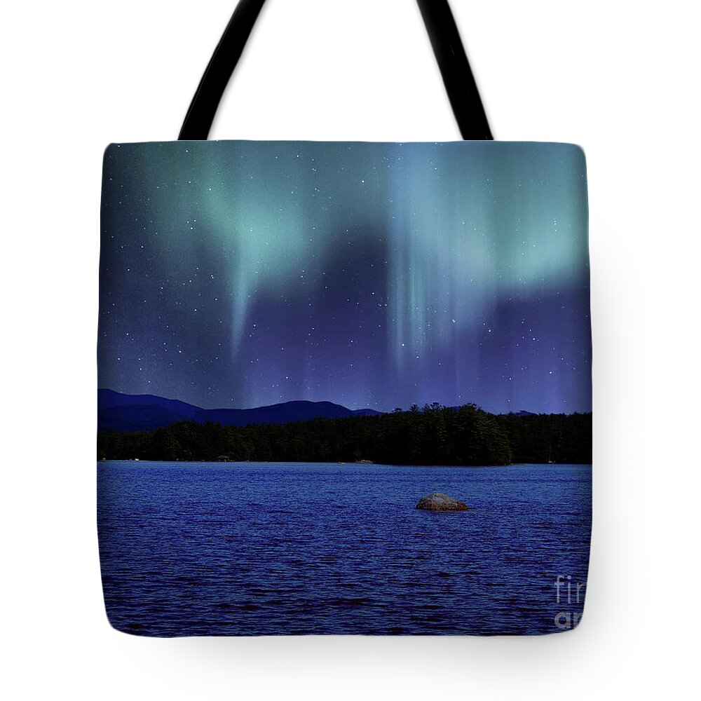 Lake Tote Bag featuring the photograph Lake Winnipesaukee Aurora Borealis by Mim White
