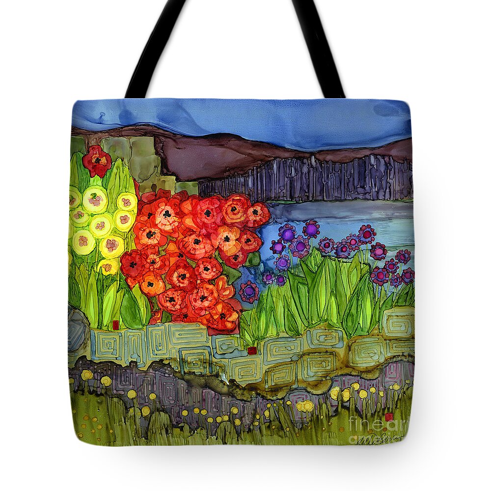 Alcohol Ink Tote Bag featuring the painting Lakeside by Vicki Baun Barry