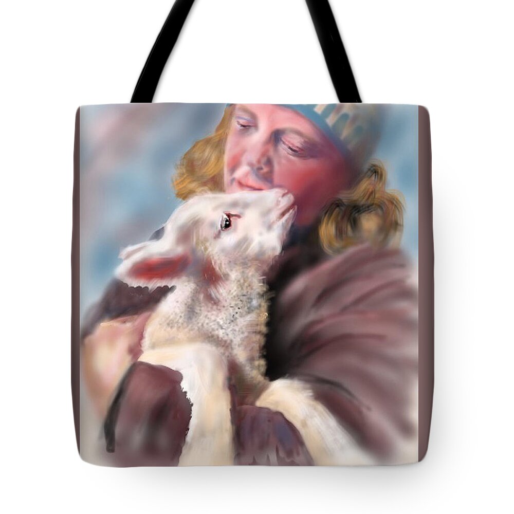 Spring Tote Bag featuring the painting Lambie Love by Susan Sarabasha