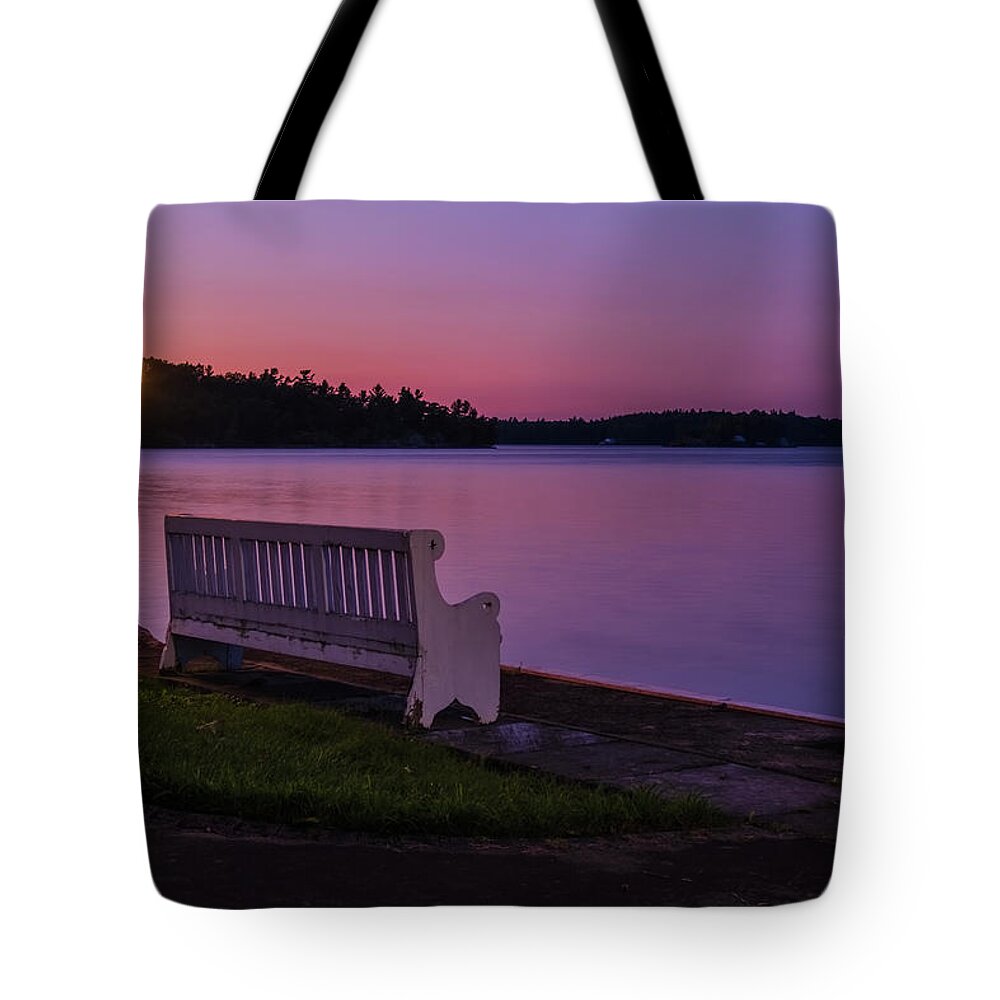 St Lawrence Seaway Tote Bag featuring the photograph Lamp And Bench by Tom Singleton