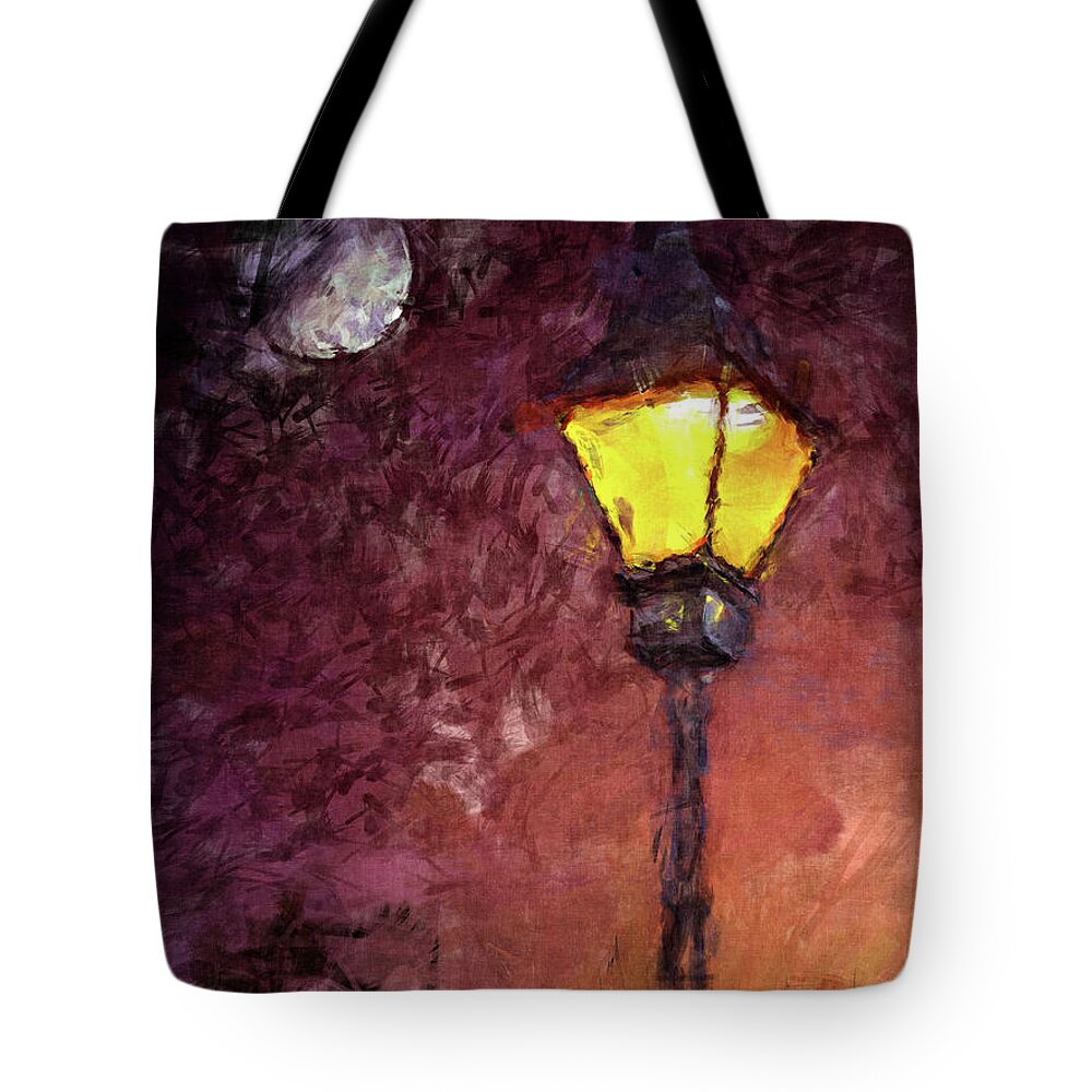 Digital Painting Tote Bag featuring the digital art Lamp And Moon by Phil Perkins