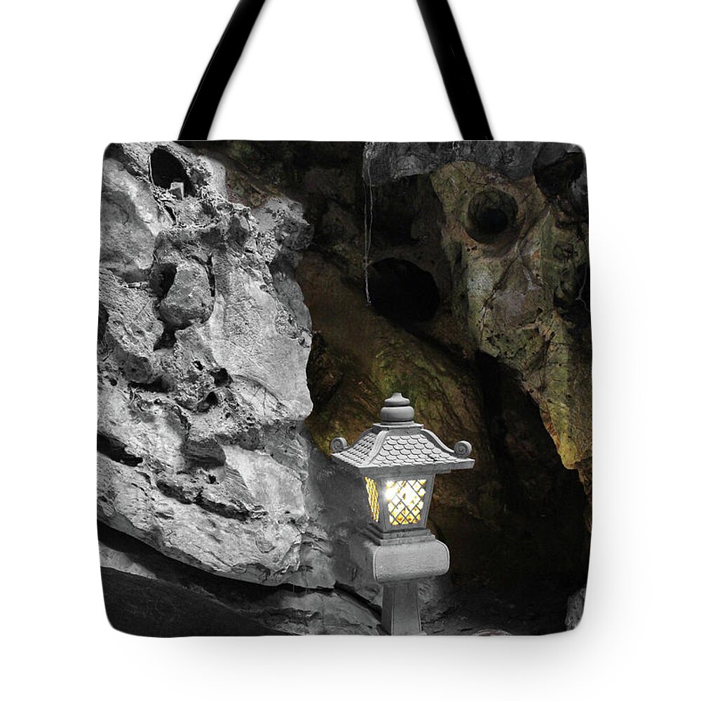 Lantern Tote Bag featuring the photograph Lamp in Marble Mountain by Samantha Delory