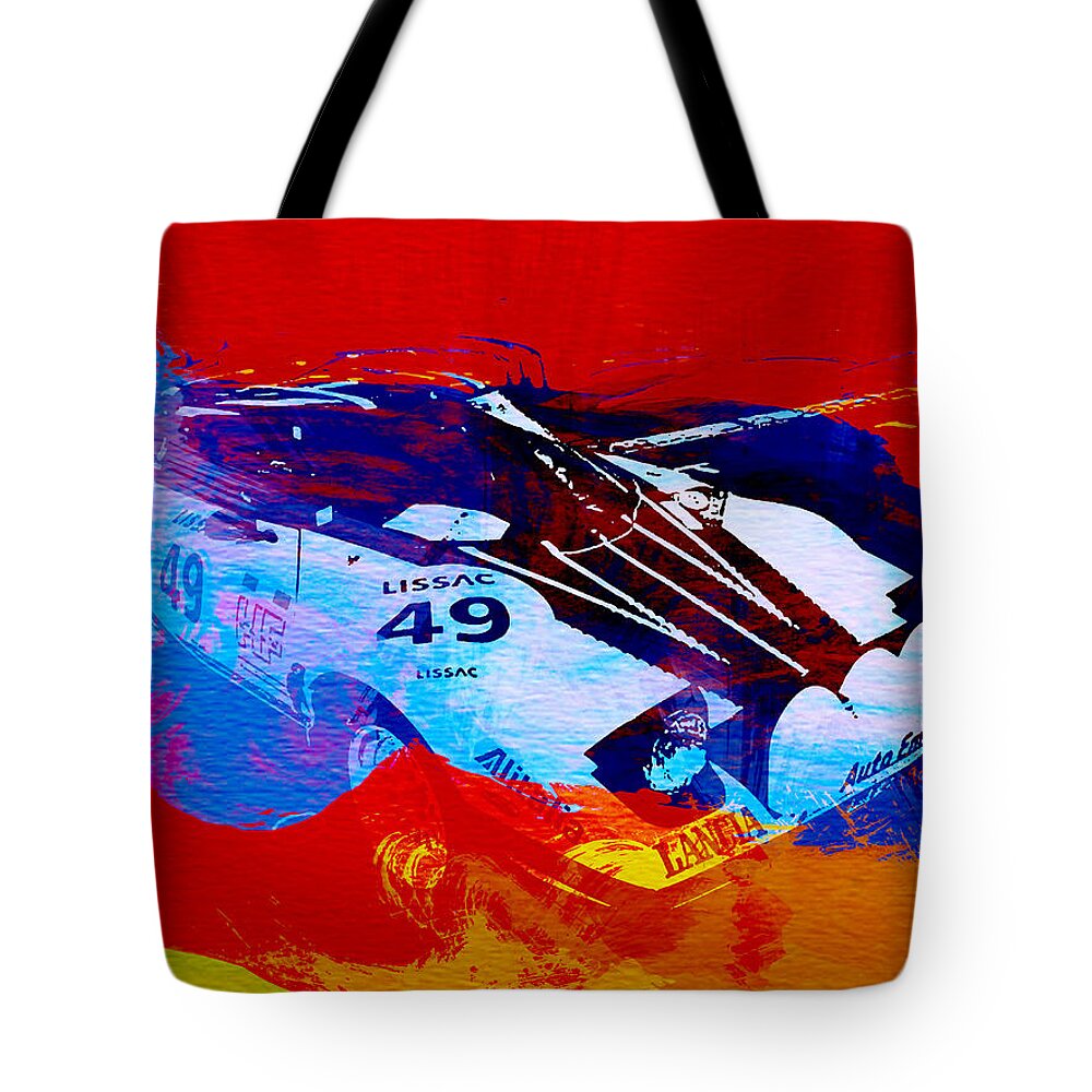 Lacia Stratos Tote Bag featuring the painting Lancia Stratos Watercolor 2 by Naxart Studio