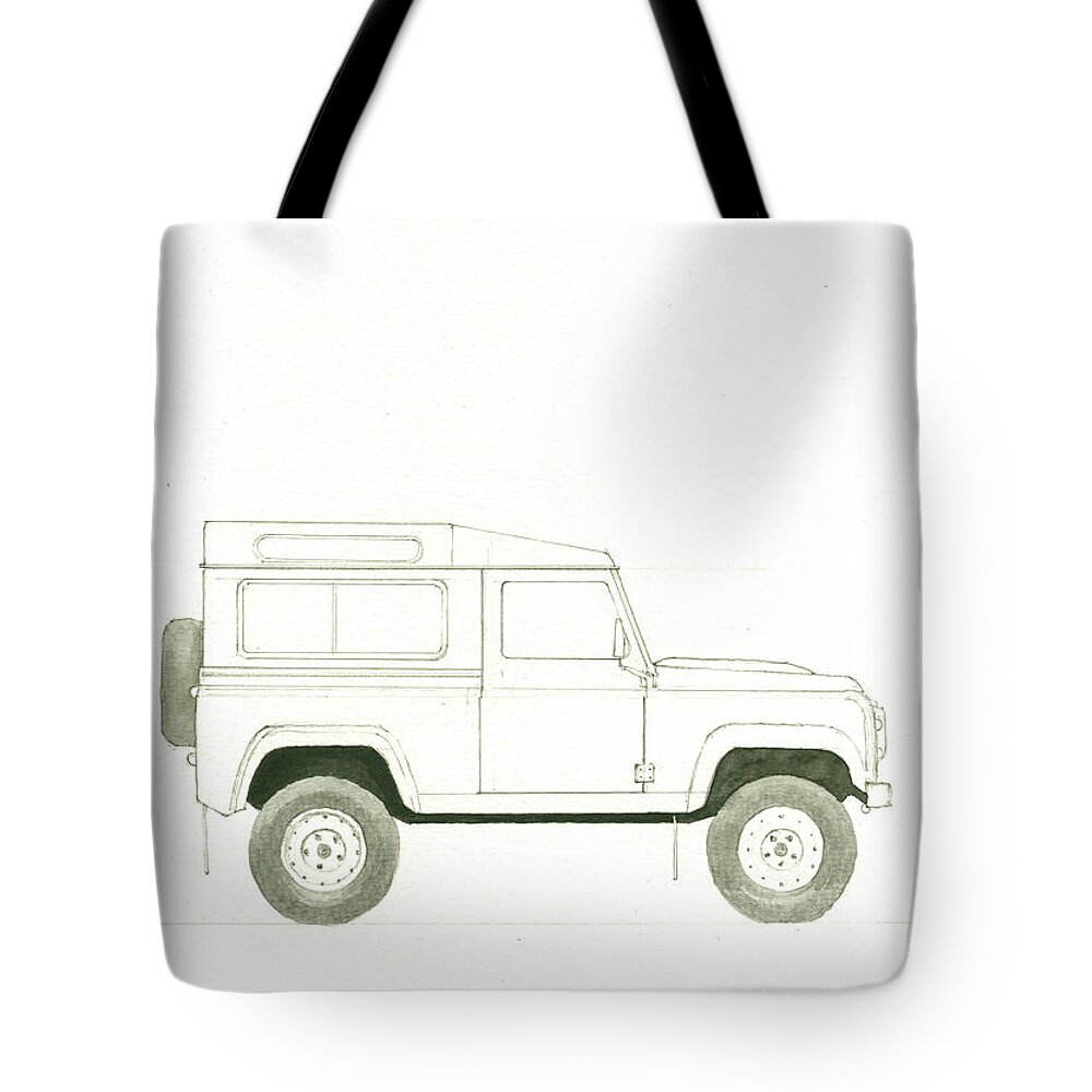 Land Rover Defender Tote Bag featuring the painting Land Rover defender by Juan Bosco