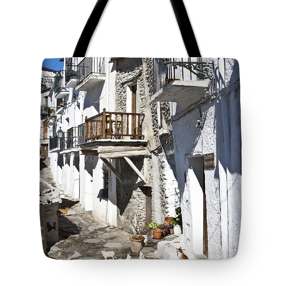 Capileira Tote Bag featuring the photograph Street in Capileira Puebla Blanca by Heiko Koehrer-Wagner