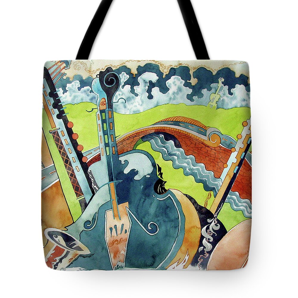 #landscape #watercolor #painting #modernart #abstract #art #artist #music Tote Bag featuring the painting Landscape in B-flat by Mick Williams