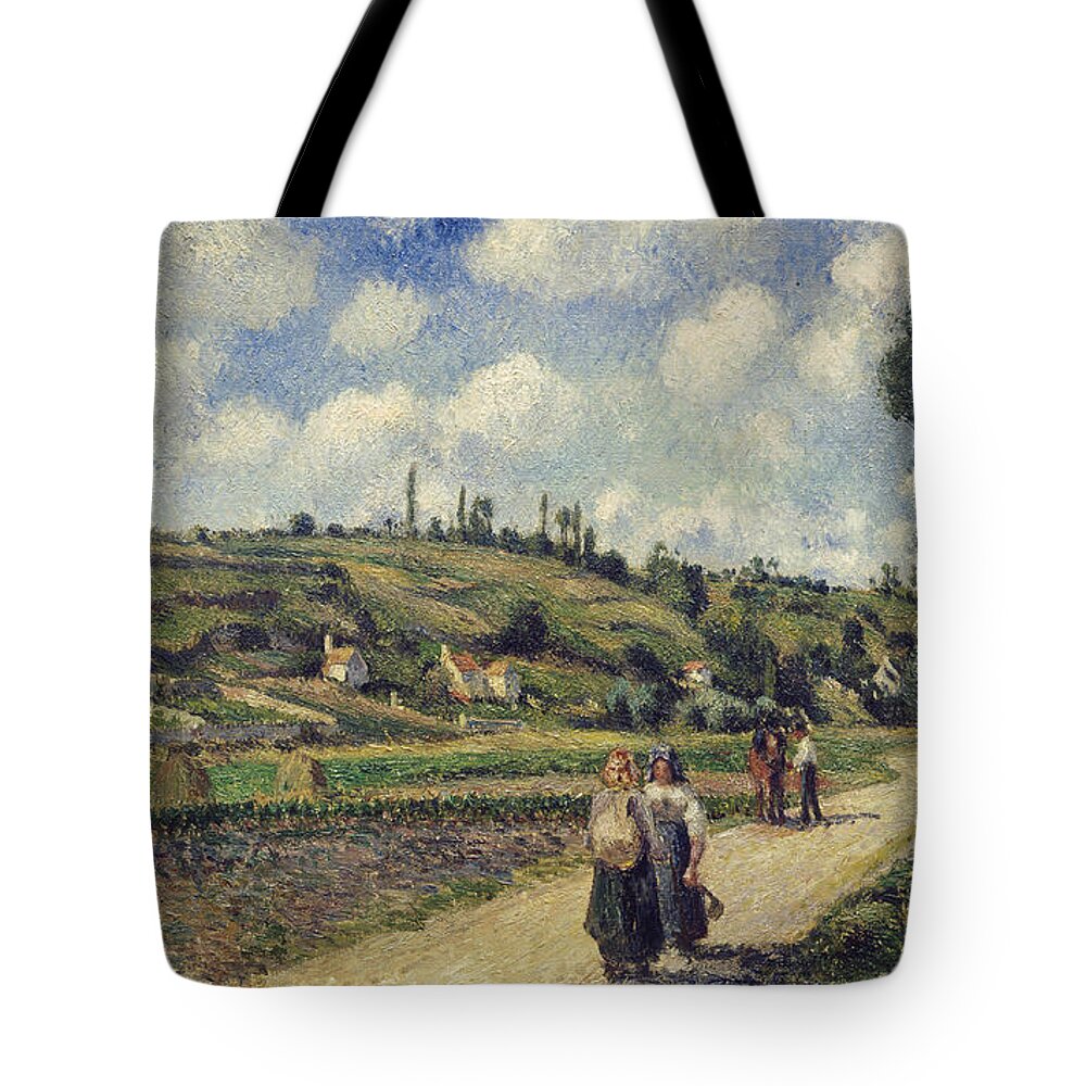 Landscape Near Pontoise Tote Bag featuring the painting Landscape near Pontoise by Camille Pissarro