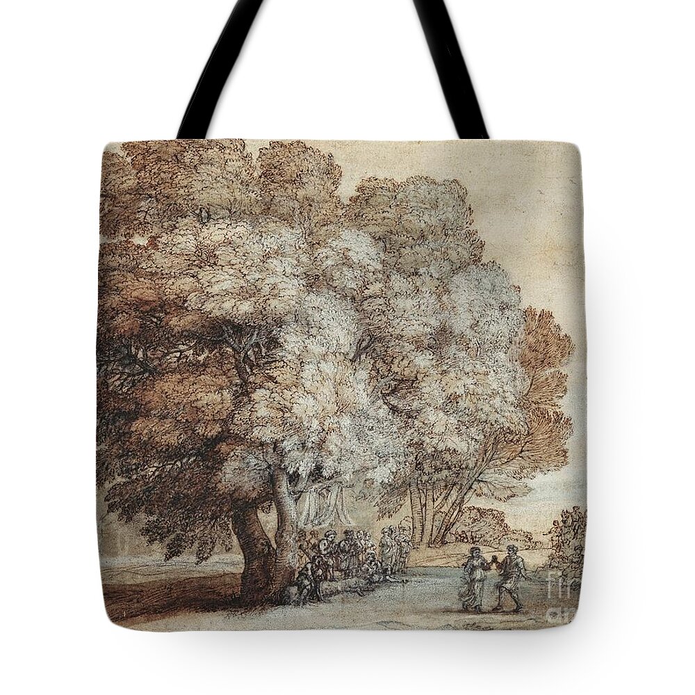 Royal Claude-lorrain Tote Bag featuring the painting Landscape with dancing by MotionAge Designs