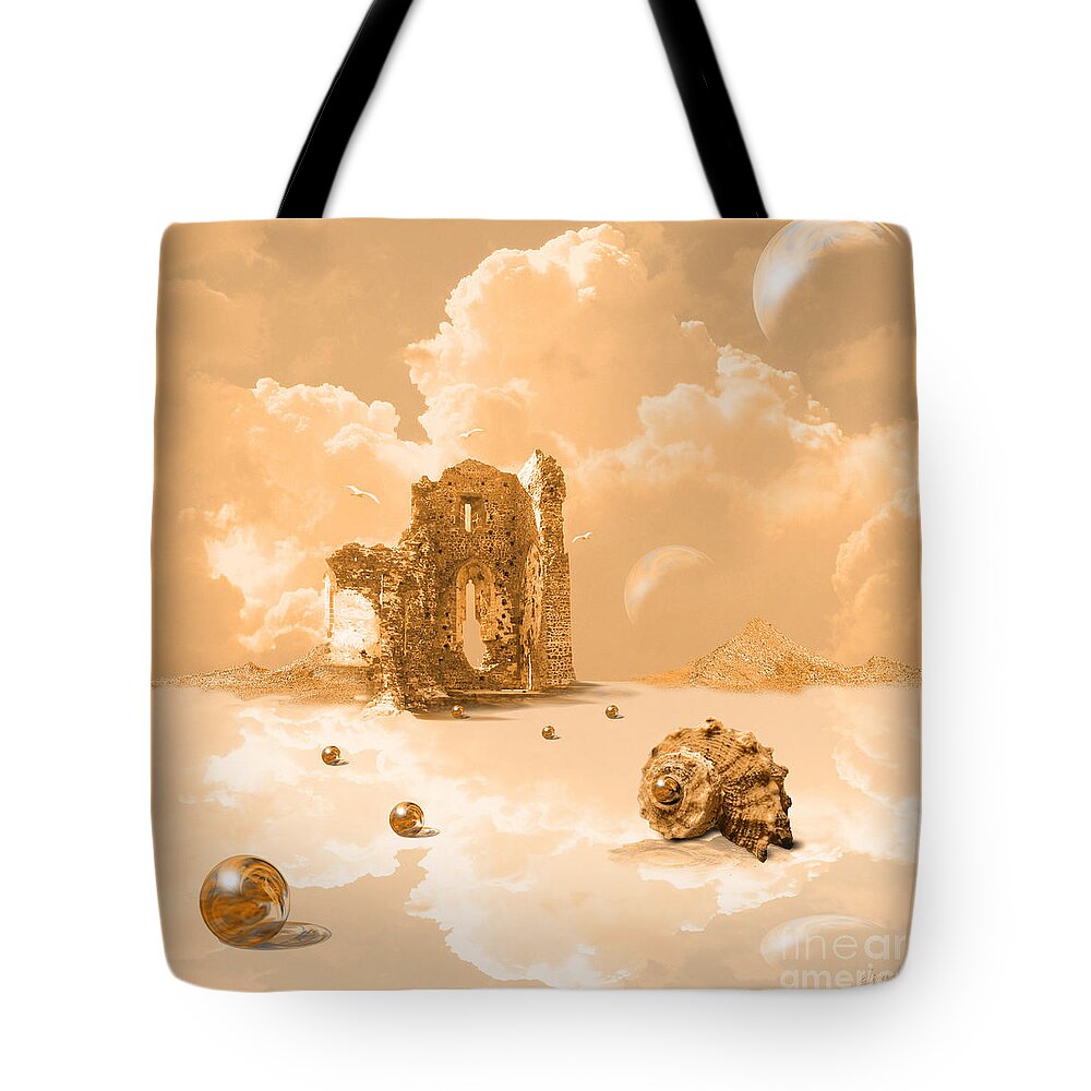 Surrealism Tote Bag featuring the digital art Landscape with shell by Alexa Szlavics