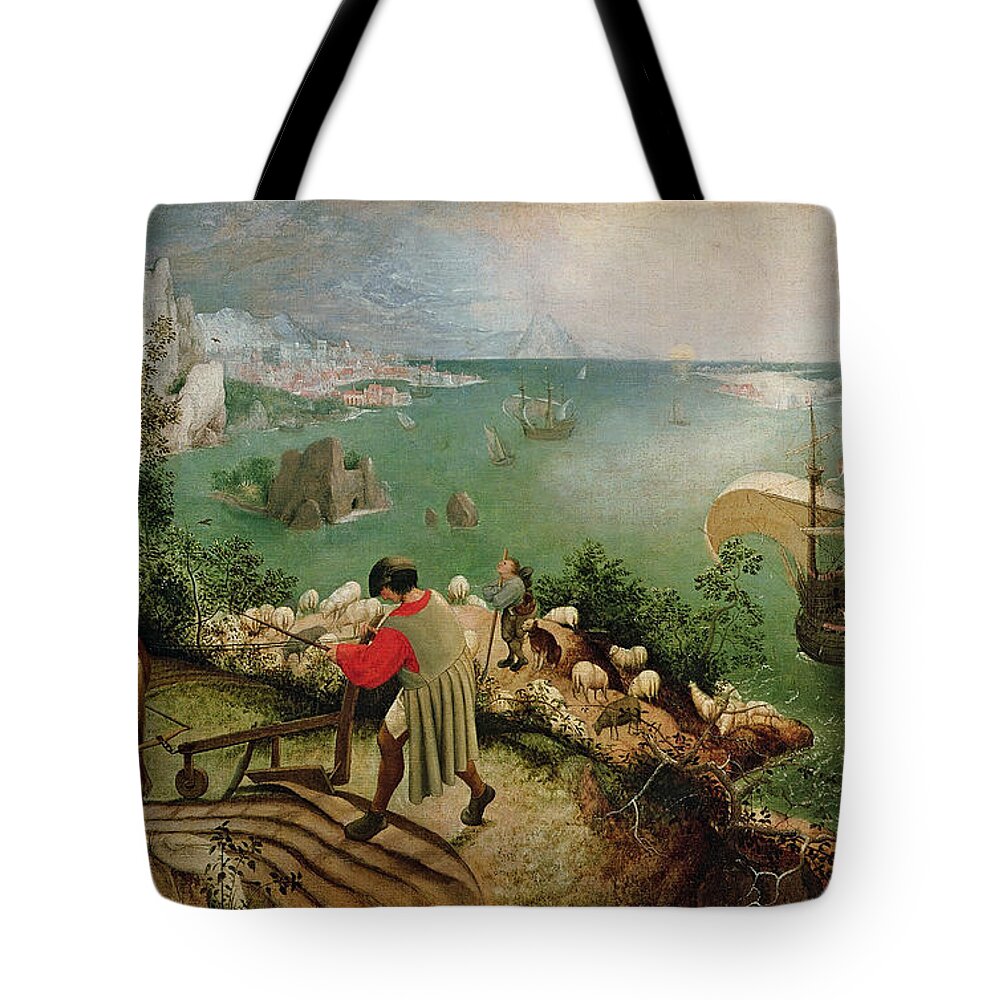 Pieter Bruegel The Elder Tote Bag featuring the painting Landscape with the Fall of Icarus #1 by Pieter Bruegel the Elder
