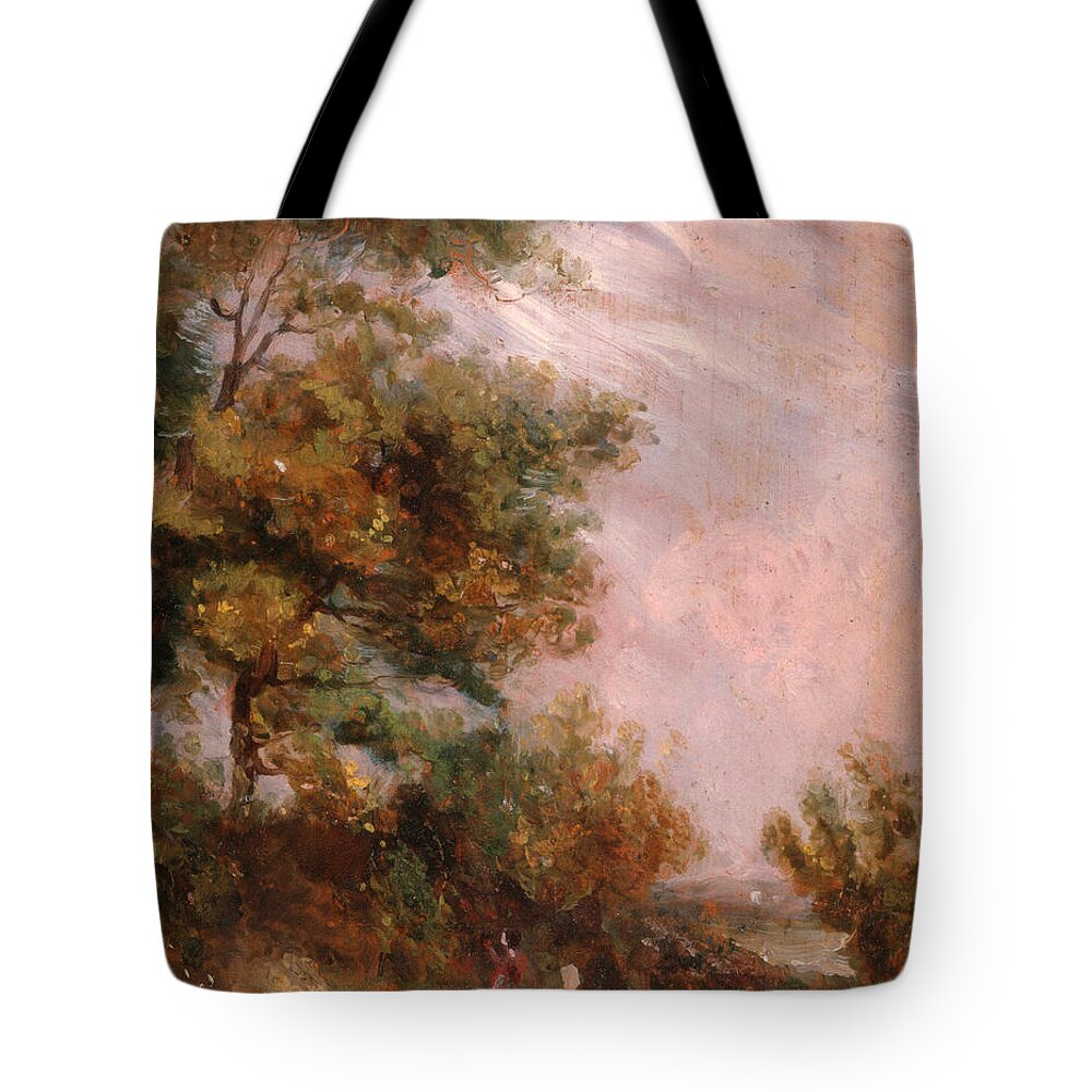 Thomas Churchyard Tote Bag featuring the painting Landscape with Trees and a Figure by Thomas Churchyard