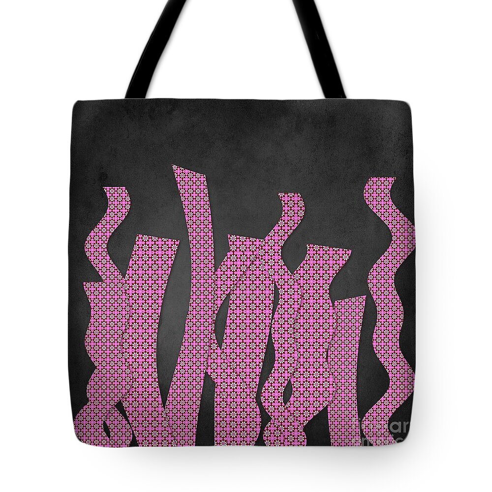 Black Tote Bag featuring the digital art Languettes 02 - Pink by Variance Collections