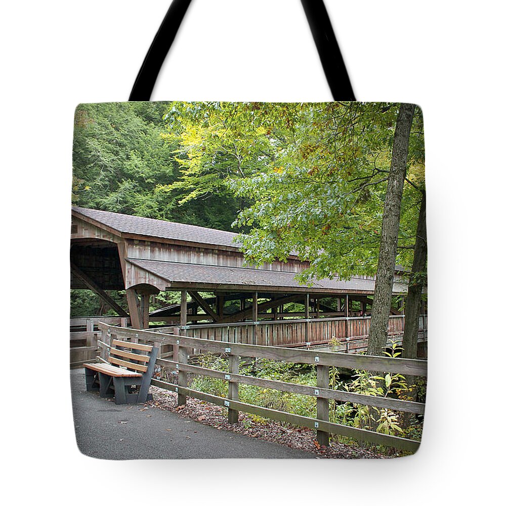 America Tote Bag featuring the photograph Lanterman's Mill Covered Bridge by Jack R Perry