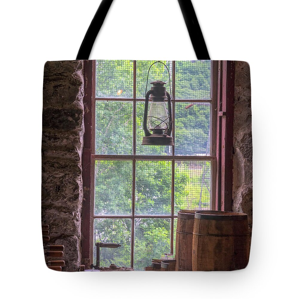 Bellows Falls Vermont Tote Bag featuring the photograph Lantern And Window by Tom Singleton