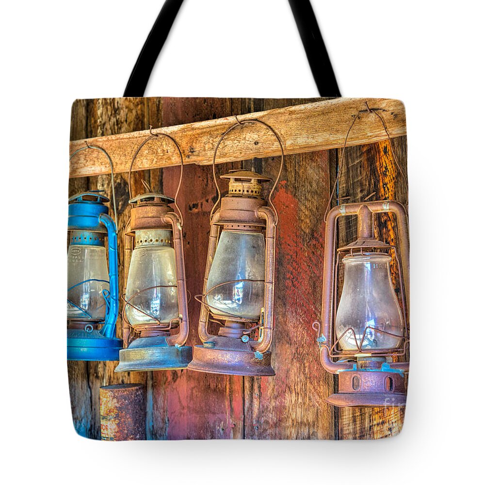 Bodie Tote Bag featuring the photograph Lanterns In The Bodie Firehouse by Mimi Ditchie