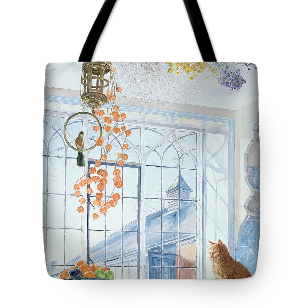 Cat Tote Bag featuring the painting Lanterns by Timothy Easton
