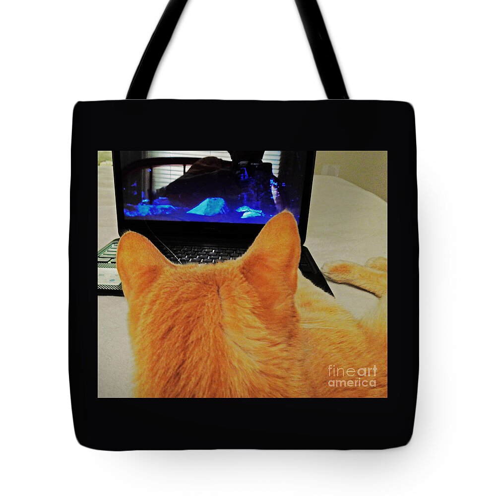 Feline Tote Bag featuring the photograph Laptop Cat by Jan Gelders