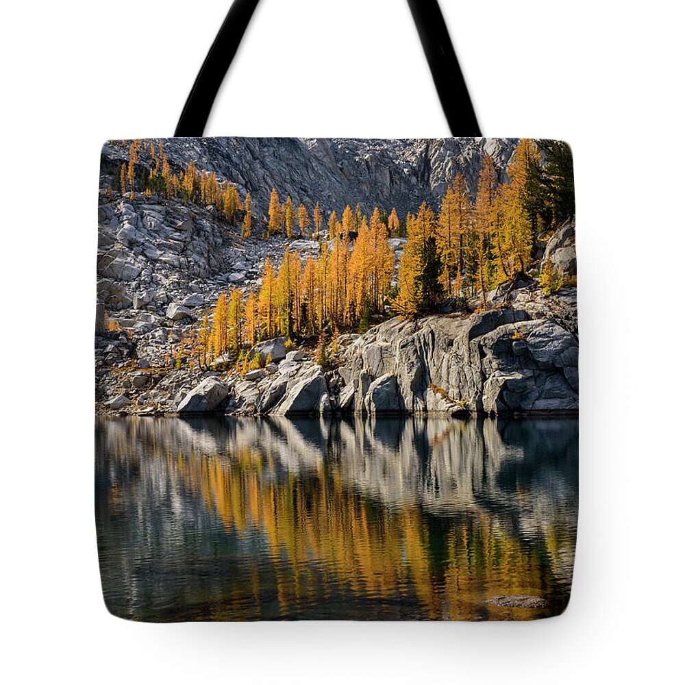 Larch Tree Tote Bag featuring the digital art Larch reflection in Enchantments by Michael Lee