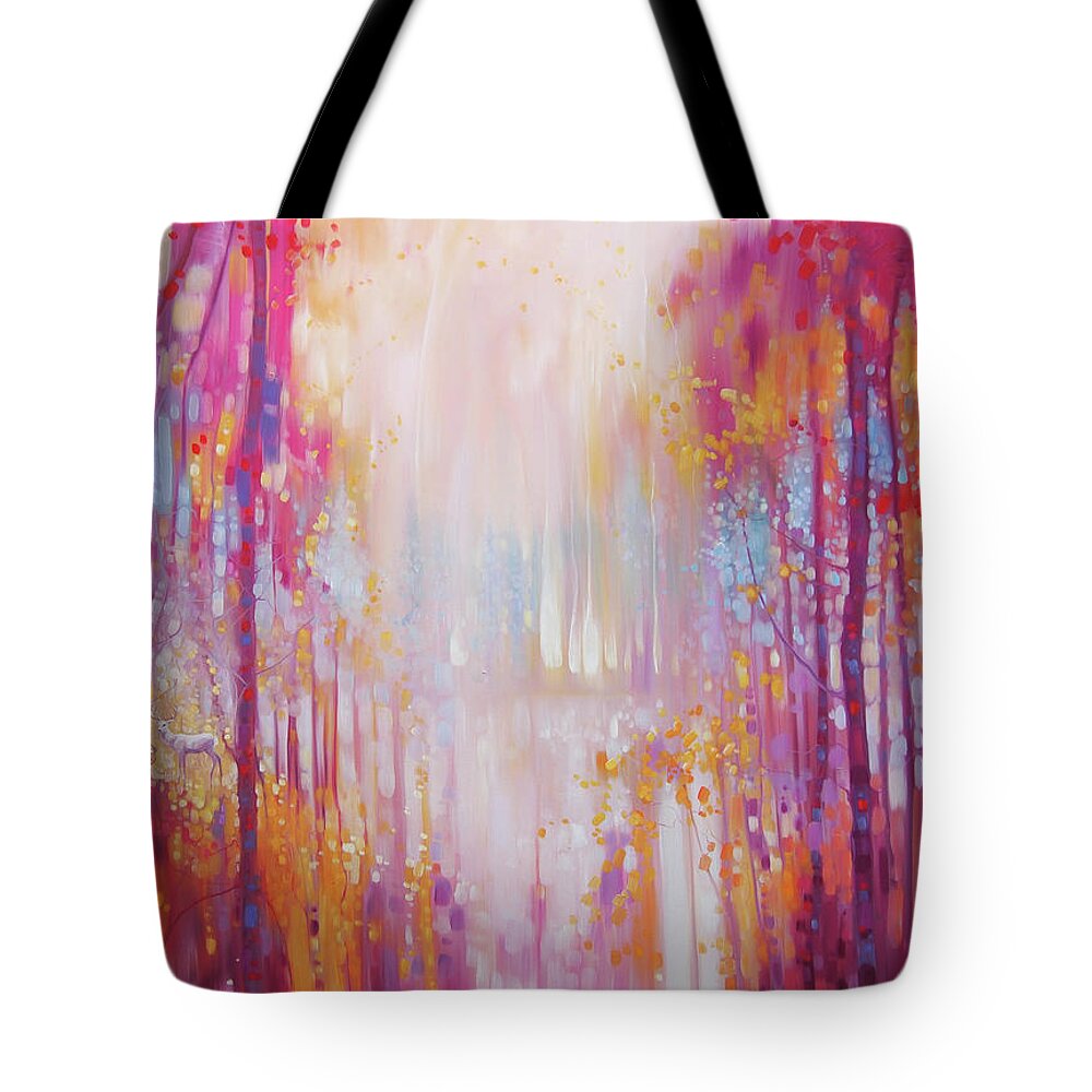 Deer Tote Bag featuring the painting LARGE ORIGINAL Oil Painting -Hart's Desire - an autumn abstract landscape by Gill Bustamante