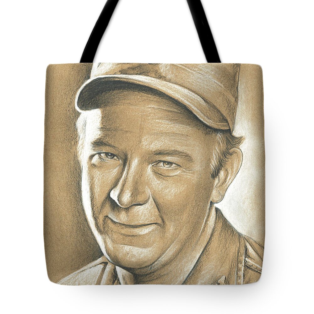 Larry Linville Tote Bag featuring the drawing Larry Linville by Greg Joens