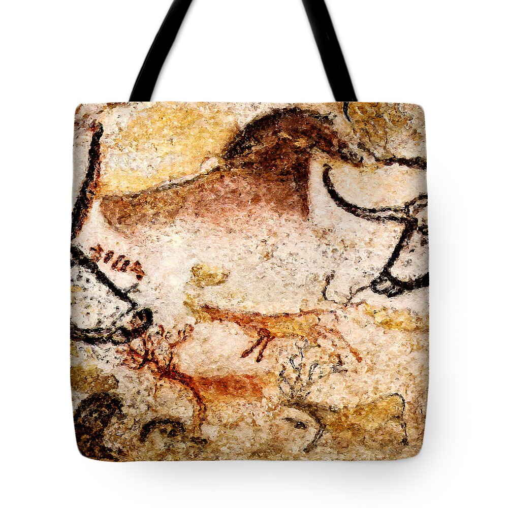 Lascaux Tote Bag featuring the photograph Lascaux Hall of the Bulls - Deer under Horse by Weston Westmoreland