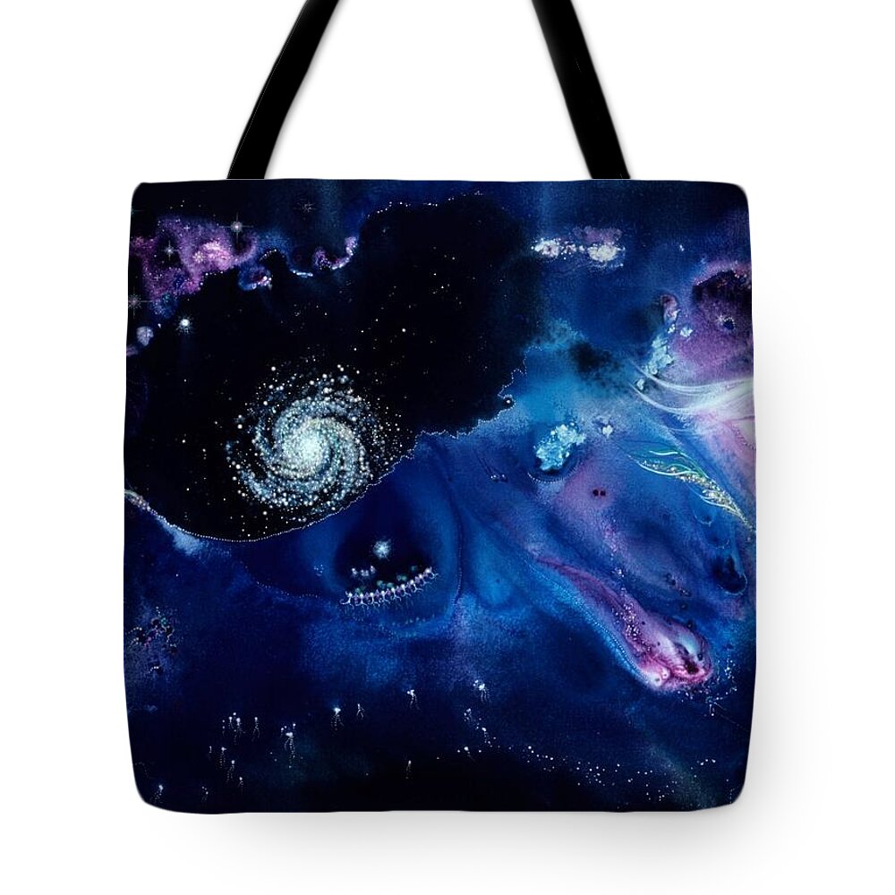 Spiritual Tote Bag featuring the painting Lascaux Stardance by Lee Pantas