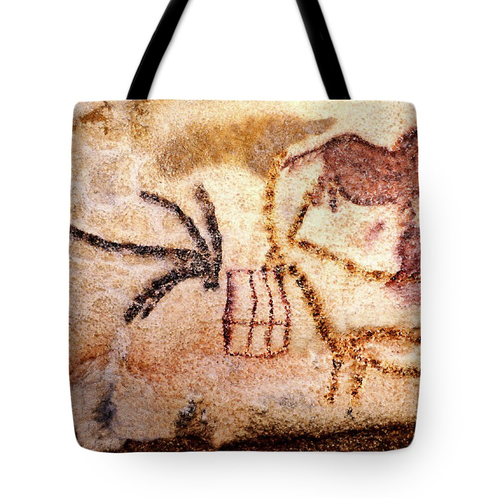 Lascaux Tote Bag featuring the digital art Lascaux - Two Ibex by Weston Westmoreland