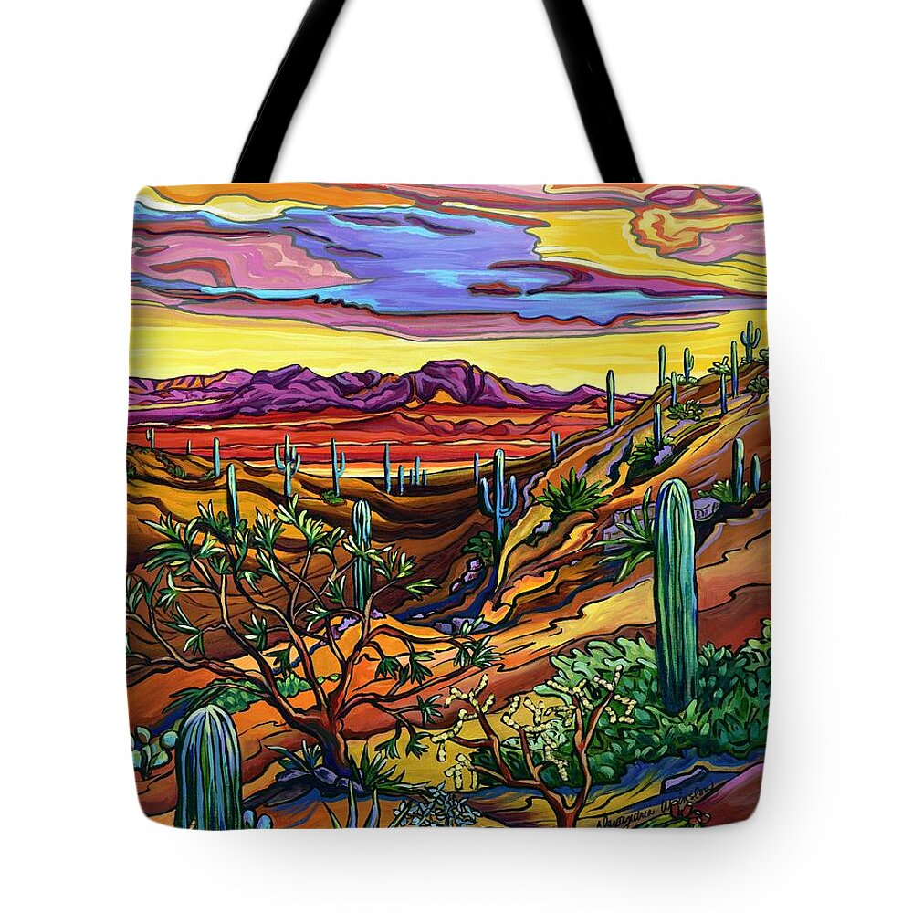 Contemporary Southwest Art Tote Bag featuring the painting Last Light by Alexandria Winslow