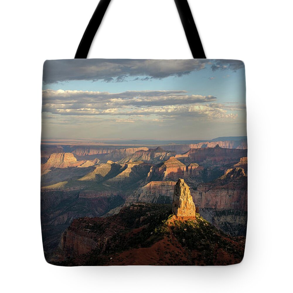 Grand Canyon Tote Bag featuring the photograph Last light Mt Hayden by Gaelyn Olmsted
