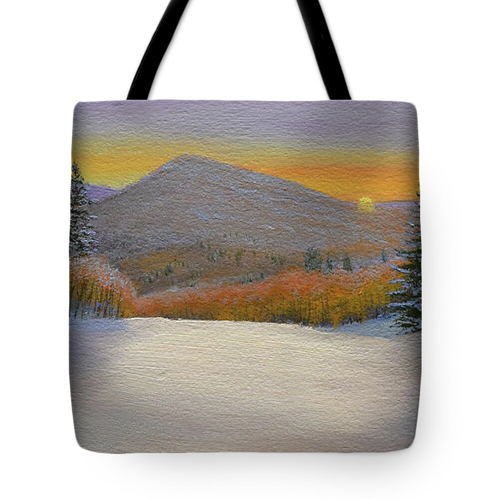 Ski Trail Tote Bag featuring the painting Last Light Winter Day by Frank Wilson