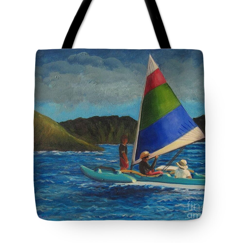 Sailboats Tote Bag featuring the painting Last Sail Before the Storm by Laurie Morgan