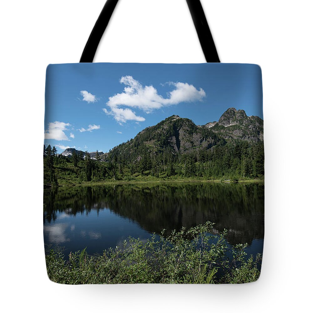 Mt. Baker; Mt. Shuksan; Washington; Mountains; Lakes; Reflections; Peaceful; Calm Tote Bag featuring the photograph Late Spring Peaks by Tom Cochran
