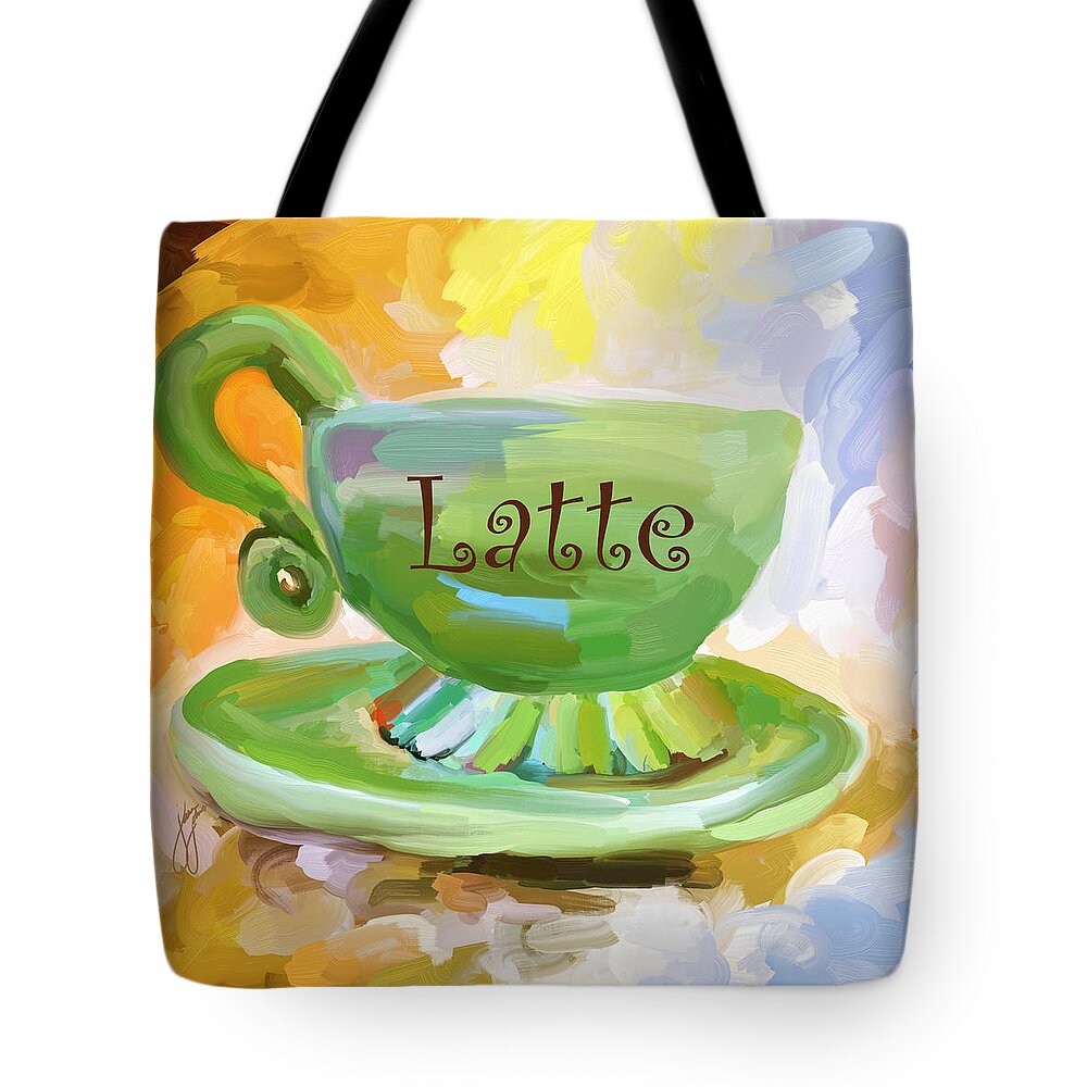 Coffee Tote Bag featuring the painting Latte Coffee Cup by Jai Johnson