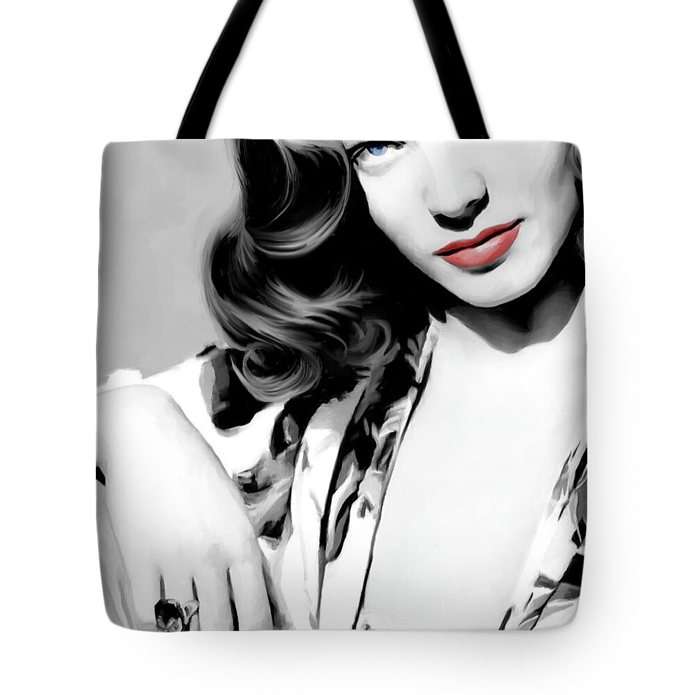 Lauren Bacall Tote Bag featuring the digital art Lauren Bacall Large Size Portrait 2 by Gabriel T Toro