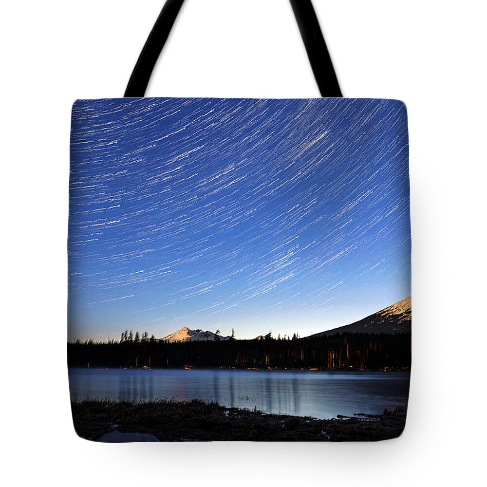 Night Tote Bag featuring the photograph Lava Lake Star Trails by Cat Connor