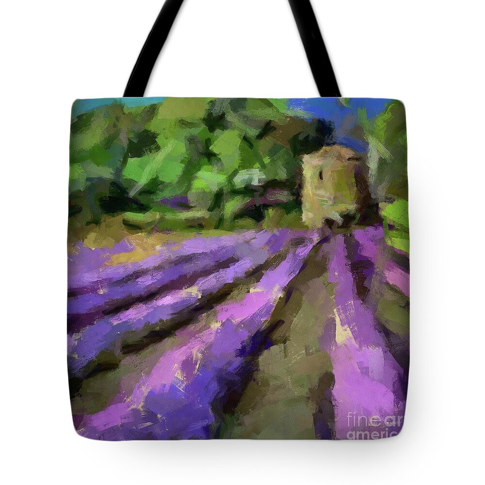 Lavender Tote Bag featuring the painting Lavender and Pigeonnier by Dragica Micki Fortuna