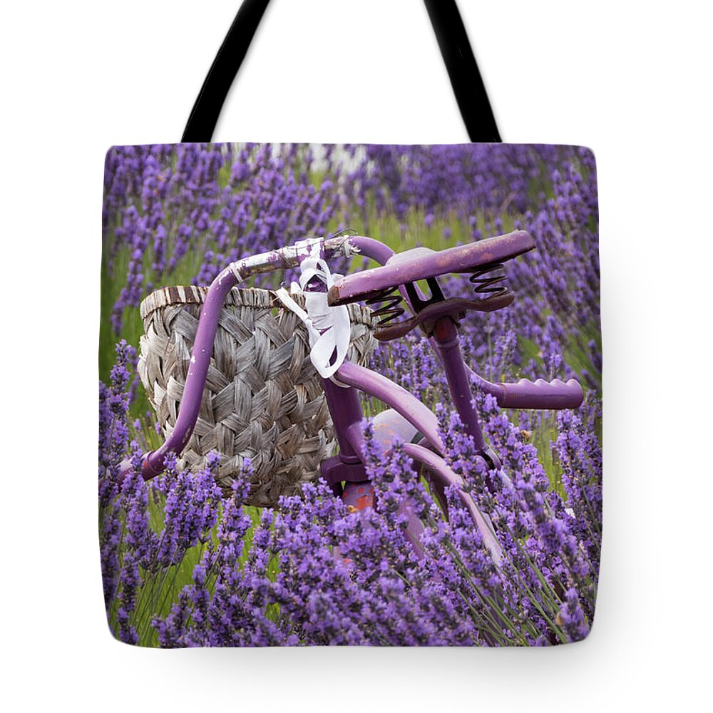 Lavender Tote Bag featuring the photograph Lavender Farm Bike by Louise Magno