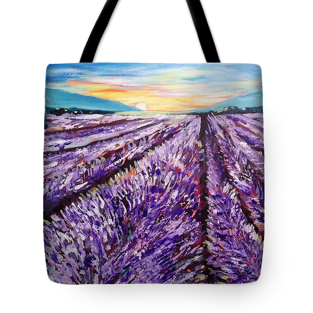 Lavender Tote Bag featuring the painting Lavender Fields by Lynne McQueen