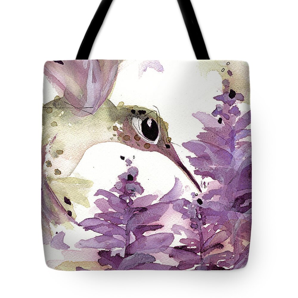 Hummingbird Tote Bag featuring the painting Lavender Hummer by Dawn Derman