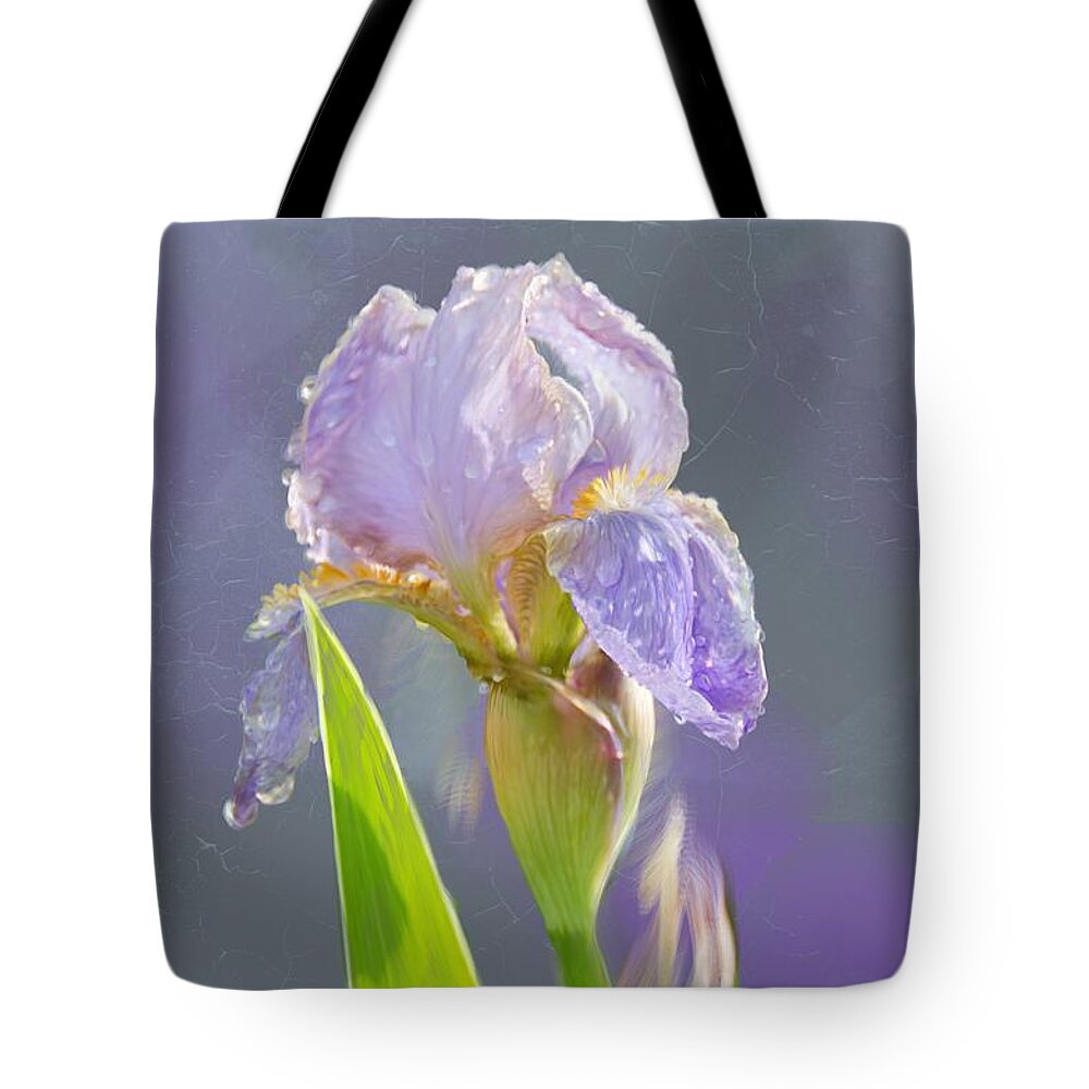 Beautiful Tote Bag featuring the digital art Lavender iris in the morning sun by Debra Baldwin