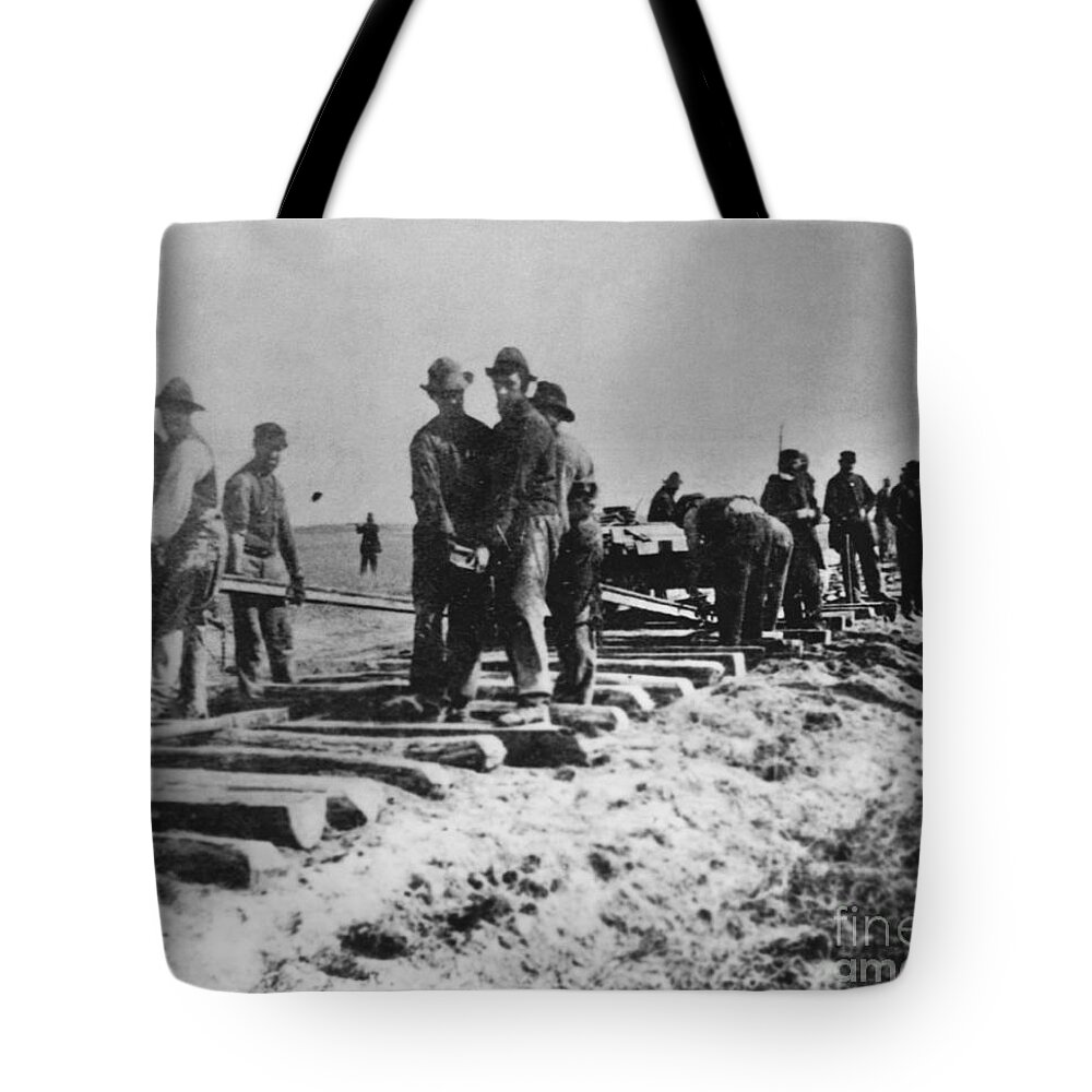Historic Tote Bag featuring the photograph Laying Tracks, 1868 by Omikron