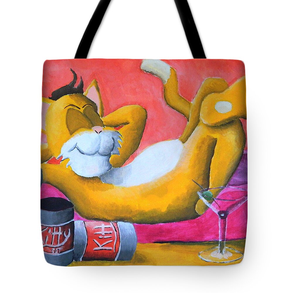 Lazy Cat Tote Bag featuring the painting Lazy Cat by Winton Bochanowicz