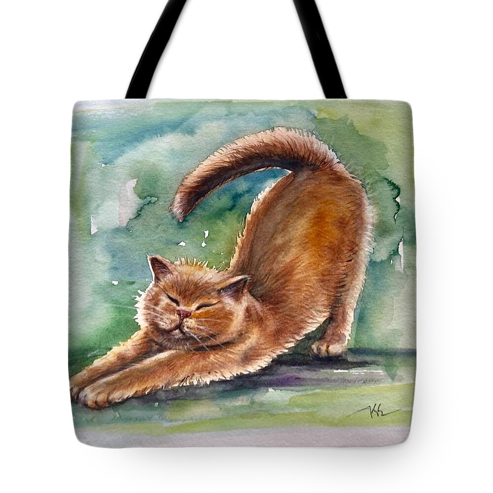 A Cat Tote Bag featuring the painting Lazy day by Katerina Kovatcheva